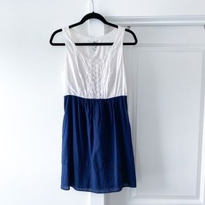 Anthropologie White and navy mini dress